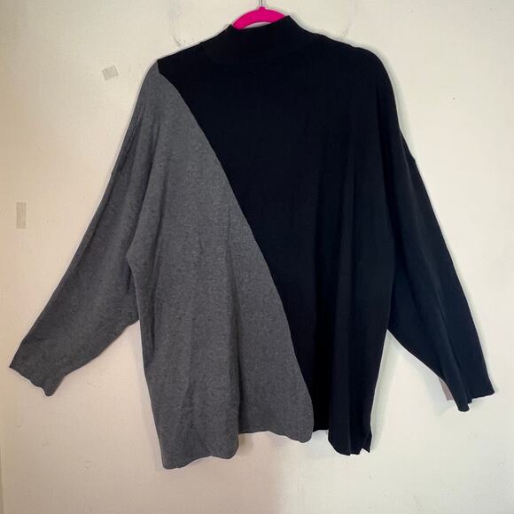 Calvin Klein Colorblock Sweater Sz 3X Gray Black Mock Neck Cabincore Cozy Staple - Picture 2 of 6